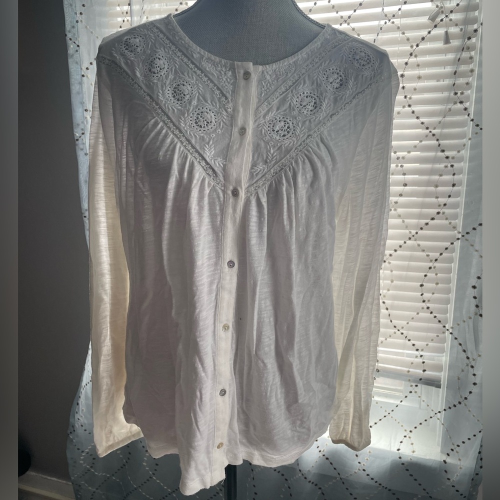 Lucky Brand Ivory Lace Button-Up Blouse